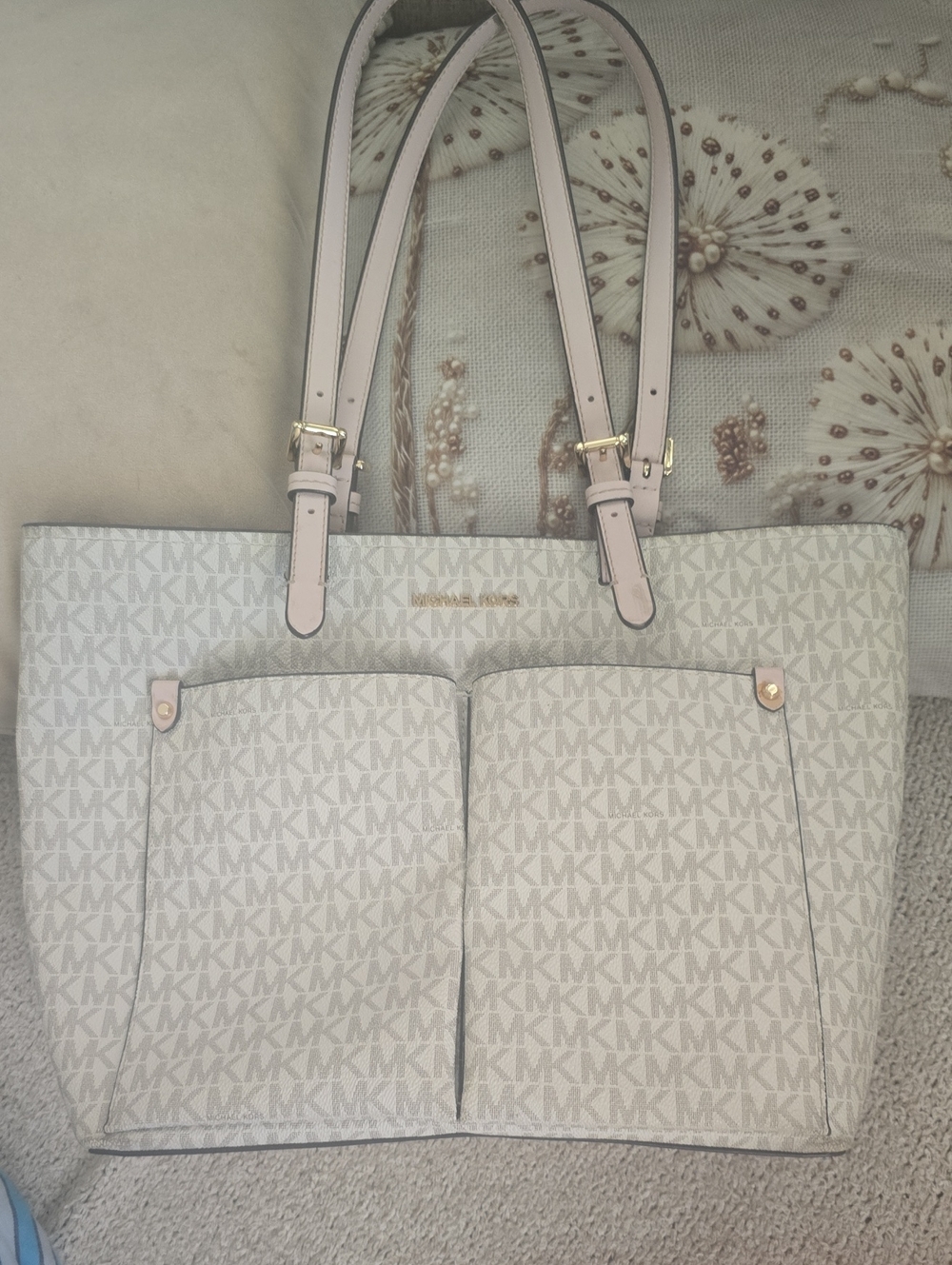 Michael Kors Light Pink Signature MK Tote with Front Pockets